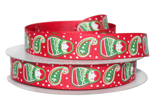  Лента репсовая с рисунком 16мм (уп. 20ярд=18м) Р-13-628 "НГ Матрешки"  ТриКатушки