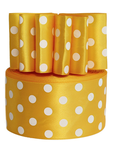  Лента атласная "горох" 50мм (намотка 36 ярдов = 32,9 метров) цв. 3016 (белый горох)  ТриКатушки