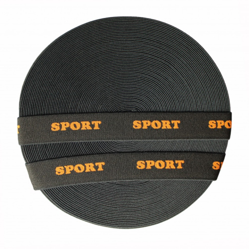 Резинка 63674 Ekoflex Тканная 30мм жаккард "Sport" (намотка 25 метров) цв.черн/оранж  ТриКатушки