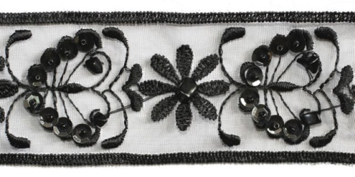  2025 черный Кружево с пайетками 52мм (упаковка 15 ярдов = 13,7 метра)  ТриКатушки