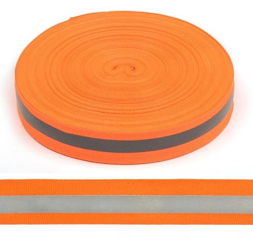  Стропа светоотражающая 25 мм цвет неон-оранж № S-02 (уп. 50 м.)  ТриКатушки