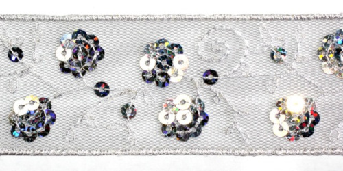  0024 белый Кружево с пайетками 40мм (упаковка 15 ярдов = 13,7 метра)  ТриКатушки