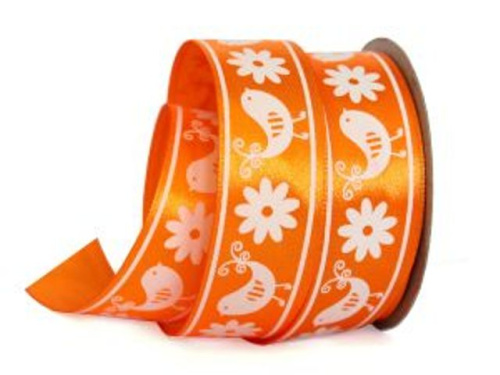  UT007-25-3020-white Лента атласная с рисунком 25мм (рулон 20 ярдов = 18 метров)  ТриКатушки