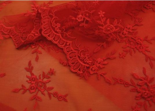  Ткань 5039 Тюль вышивка №101 красный  ТриКатушки