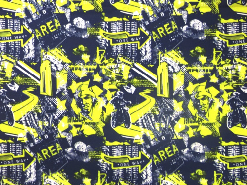  Ткань курточная детская  Дьюспо 240T WR PU цв.Megapolis-2 т.синий 2 + лайм 13-0650  ТриКатушки