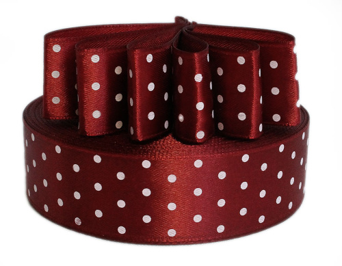  Лента атласная "горох" 25мм (намотка 36 ярдов = 32,9 метров) цв. 3092 (белый горох)  ТриКатушки