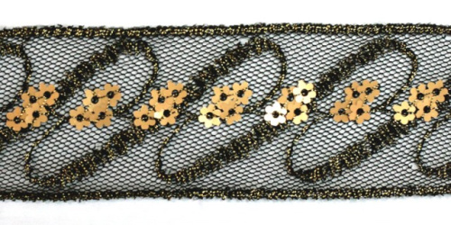  0038 черный Кружево с пайетками 35мм (упаковка 15 ярдов = 13,7 метра)  ТриКатушки