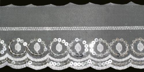  0056 белый Кружево с пайетками 80мм (упаковка 15 ярдов = 13,7 метра)  ТриКатушки