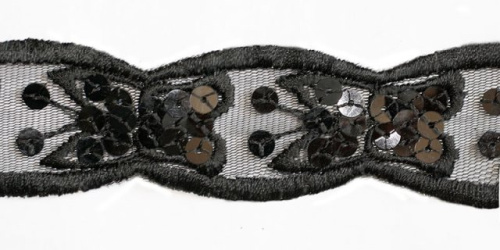  0012 черный Кружево с пайетками 37мм (упаковка 15 ярдов = 13,7 метра)  ТриКатушки