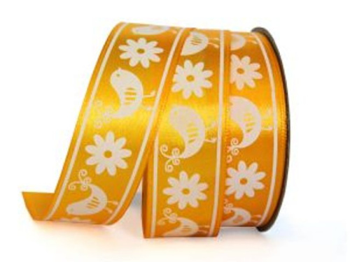  UT007-25-3016-white Лента атласная с рисунком 25мм (рулон 20 ярдов = 18 метров)  ТриКатушки