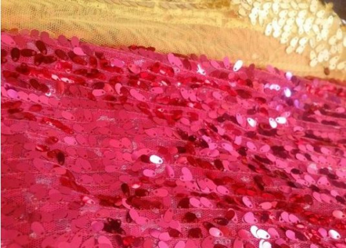  Ткань 5034 Сетка пайетки ретро №201 ярко-розовый (фуксия)  ТриКатушки