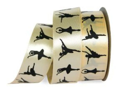  UT001-25-3008-black Лента атласная с рисунком 25мм (рулон 20 ярдов = 18 метров)  ТриКатушки