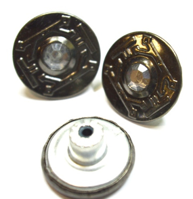  Розн. уп. Пуговицы джинсовые 17мм, 741-G со стразой цв.Чер.никель (20 шт.)  ТриКатушки