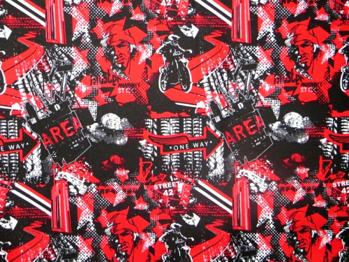  Ткань курточная детская  Дьюспо 240T WR PU цв.Megapolis-2 черный + красный 18-1664  ТриКатушки