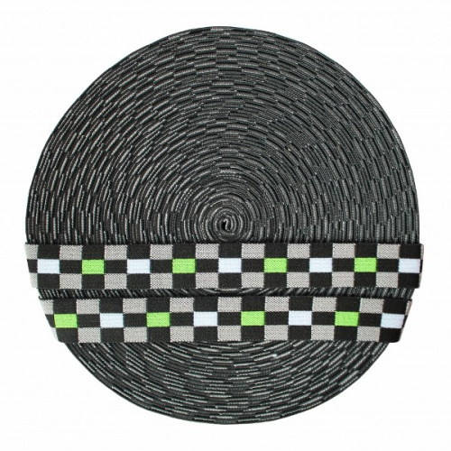  Резинка 93336 Ekoflex Тканная 30мм жаккард "Шахматы" (25 м) цв.черн/бел/сер/салат №223  ТриКатушки