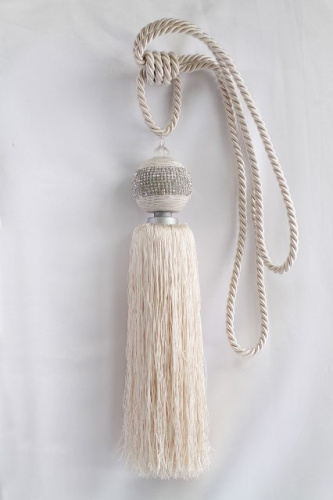  DB-02126-cream кисть шторная со стразами цв.кремовый ( высота от основания 36см, со шнуром 80см )  ТриКатушки