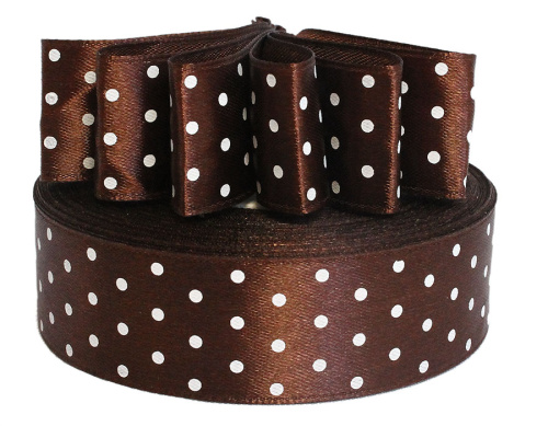  Лента атласная "горох" 25мм (намотка 36 ярдов = 32,9 метров) цв. 3139 (белый горох)  ТриКатушки