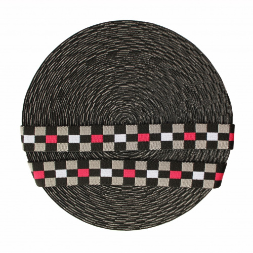  Резинка 93787 Ekoflex Тканная 30мм жаккард "Шахматы" (25 м) цв.черн/бел/сер/малин №94  ТриКатушки