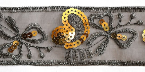  0164 черный Кружево с пайетками 50мм (упаковка 15 ярдов = 13,7 метра)  ТриКатушки