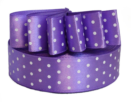  Лента атласная "горох" 25мм (намотка 36 ярдов = 32,9 метров) цв. 3119 (белый горох)  ТриКатушки