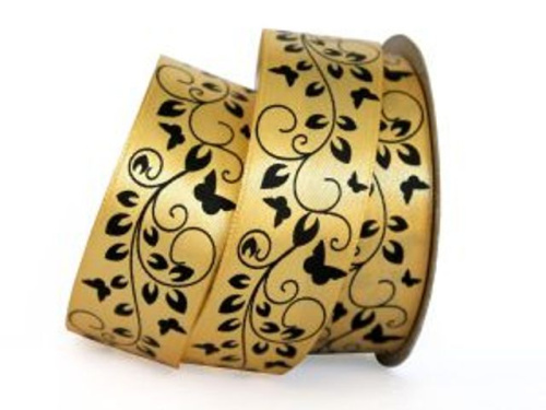  UT017-25-3021-black Лента атласная с рисунком 25мм (рулон 20 ярдов = 18 метров)  ТриКатушки