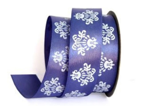  UT020-25-3159-white Лента атласная с рисунком 25мм (рулон 20 ярдов = 18 метров)  ТриКатушки