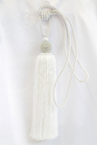  DB-02714- кисть шторная со стразами цв.белый ( высота от основания 39см, со шнуром 89см )  ТриКатушки