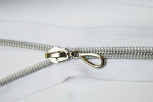  Молния спиральная(Витая) Т7 декор 90 см №101 белое-серебро, ( уп.50 шт.)  ТриКатушки